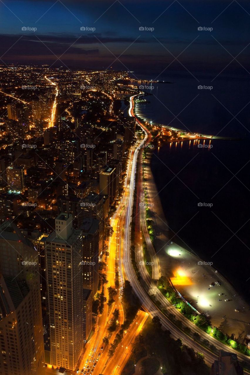 Chicago at night from the Skydeck at the Willis Tower