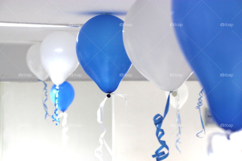 Blue and white balloons