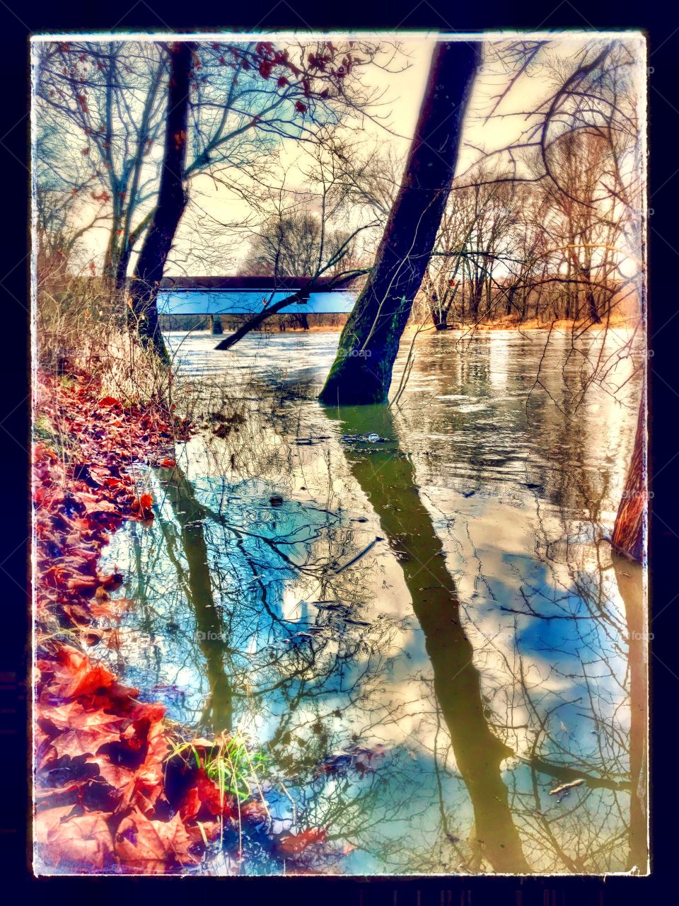 Beautiful covered bridge in Indiana after a big rain.  