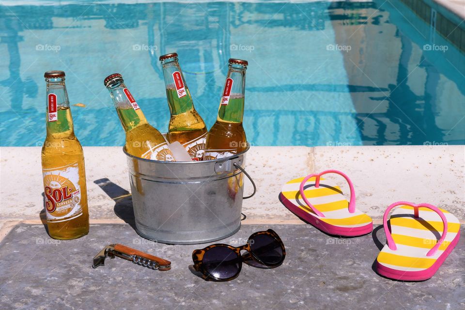 Beer party by the pool