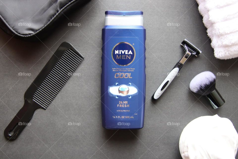 Mens shaving products flat lay