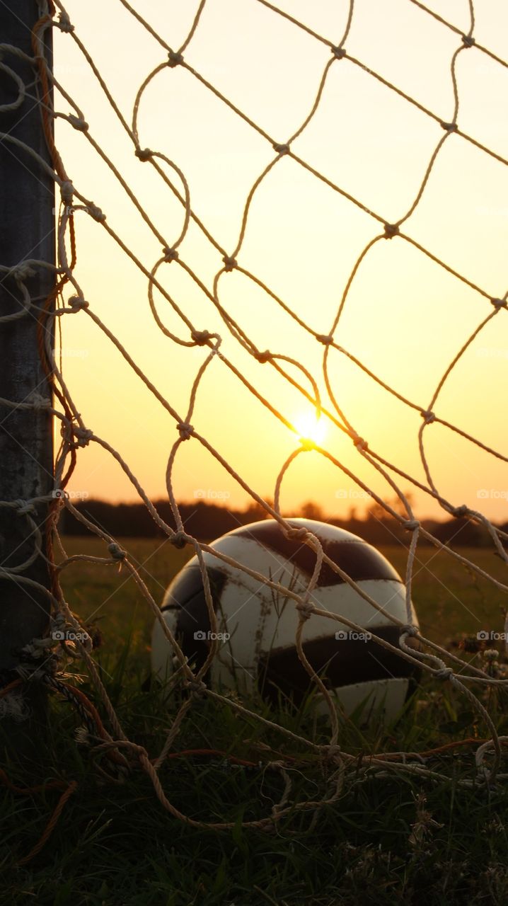 View of football during sunset