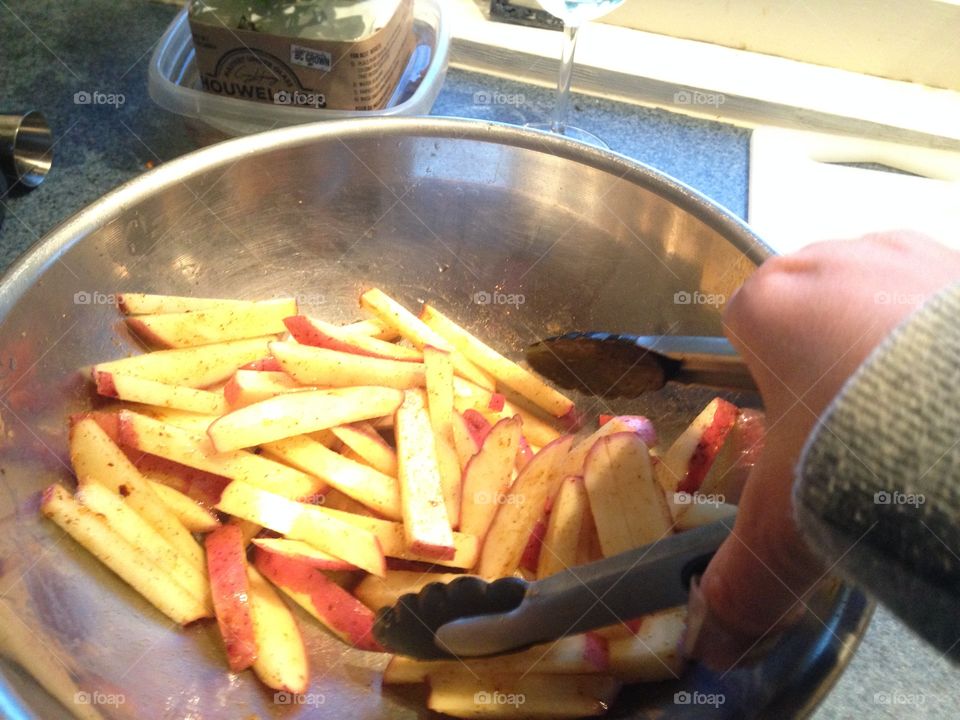 Making home fries 
