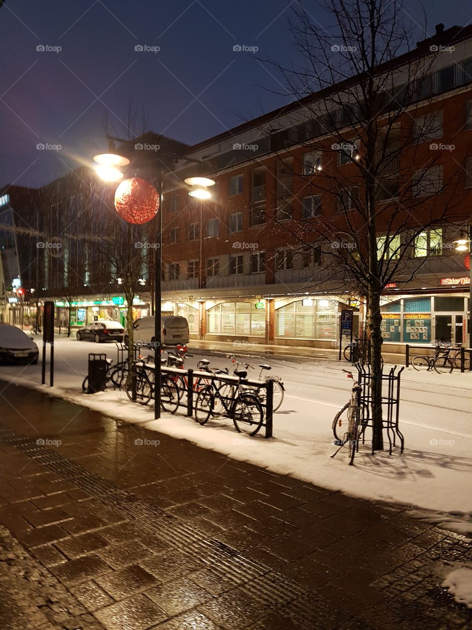 city in the morning....snow and rain