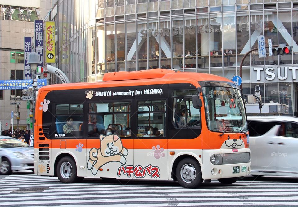 Character bus, Shibuya crossing, Tokyo - Japan