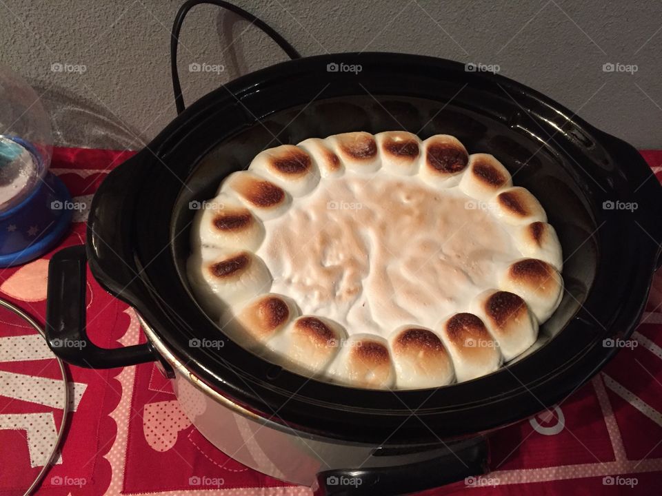 S’mores s’mores smores dip in a crockpot yummy toasty marshmallows