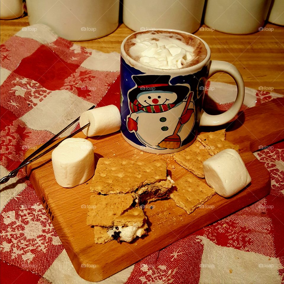 A bite of heaven, smores and hot chocolate