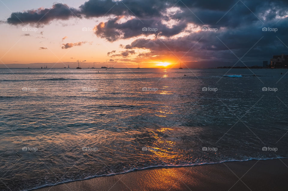 Colorful sunset in Waikiki, HI