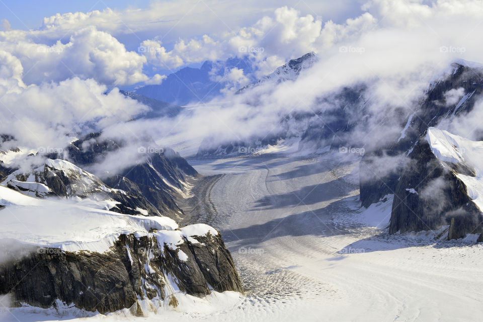 An aerial view of the Alaska Mountain Range