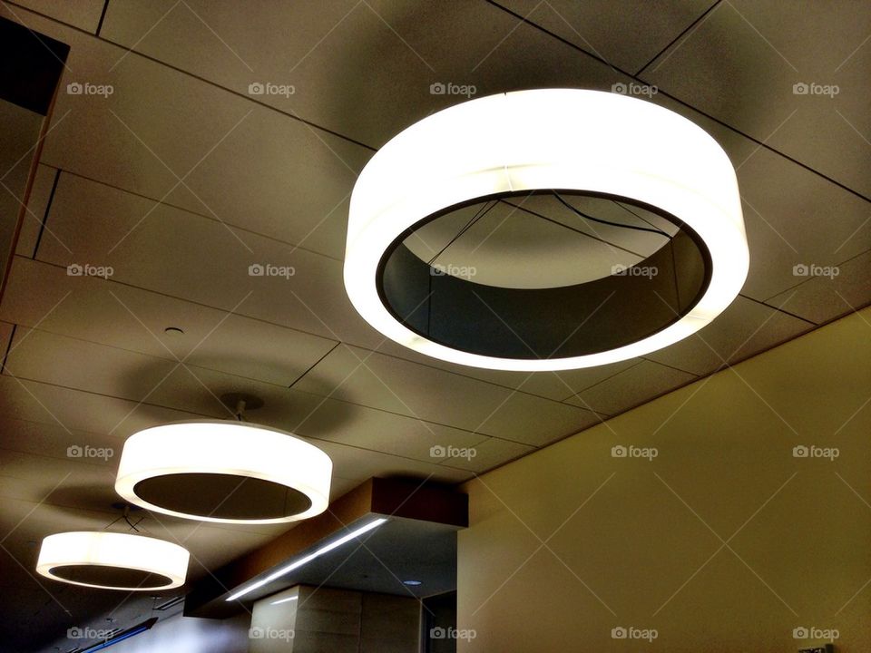 Ceiling lamps in hallway of office