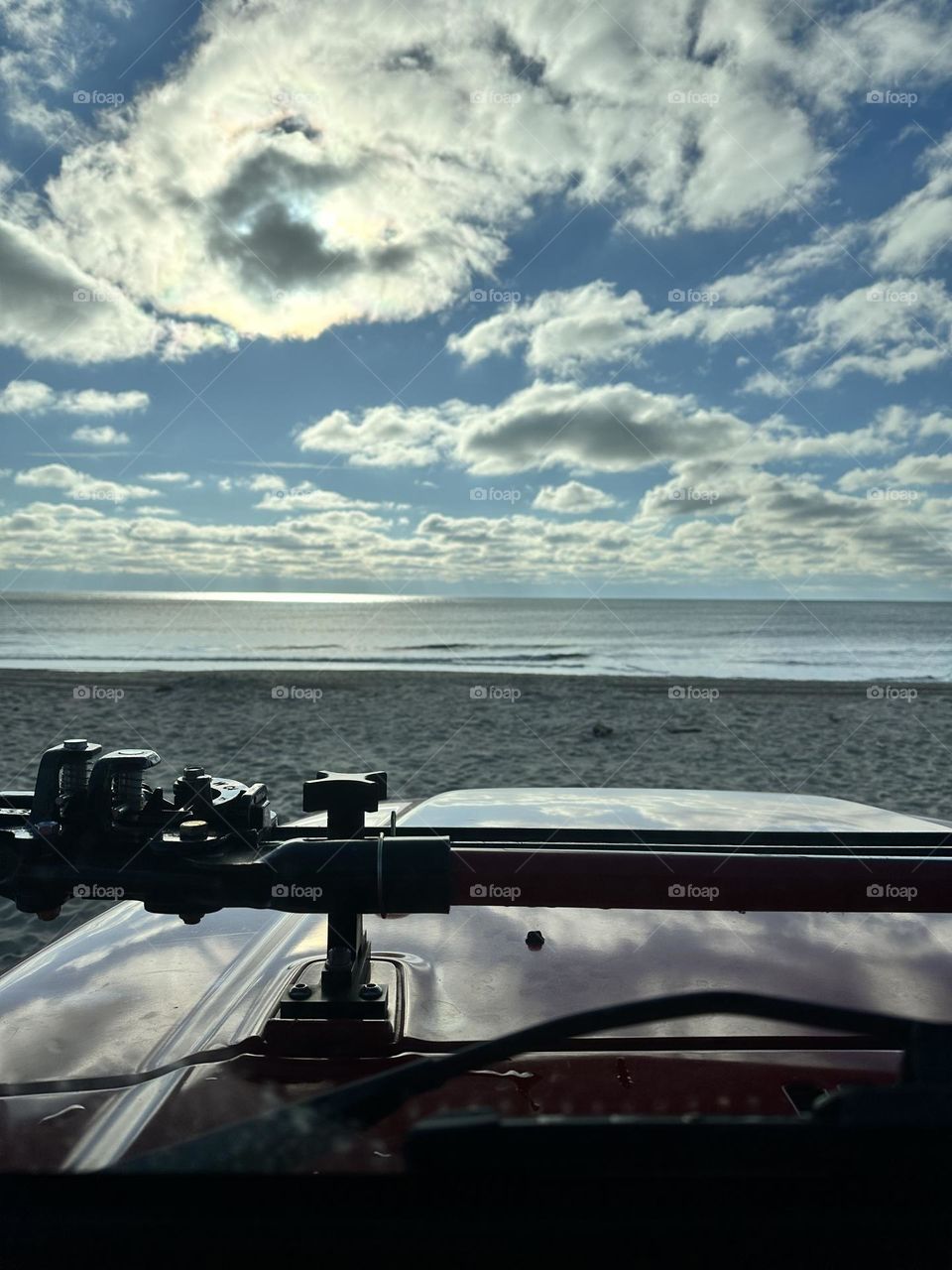 Jeep Wrangler in the beach, view from the Jeep, view from the car, driving on the beach, beaches in New York 