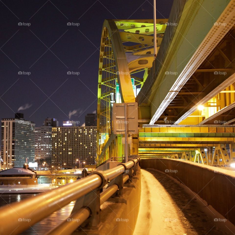 Crossing the bridge into the city.