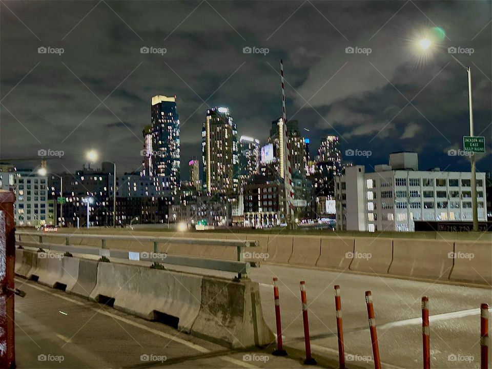 These are the bicycle and car lanes of the “Pulaski Bridge” at “Newtown Creek” connecting “Greenpoint”, Bklyn and LIC. The high speed traffic and the sparkling lights of the city at night make this scenario so mesmerizing. 2023. Hypnotic Productions