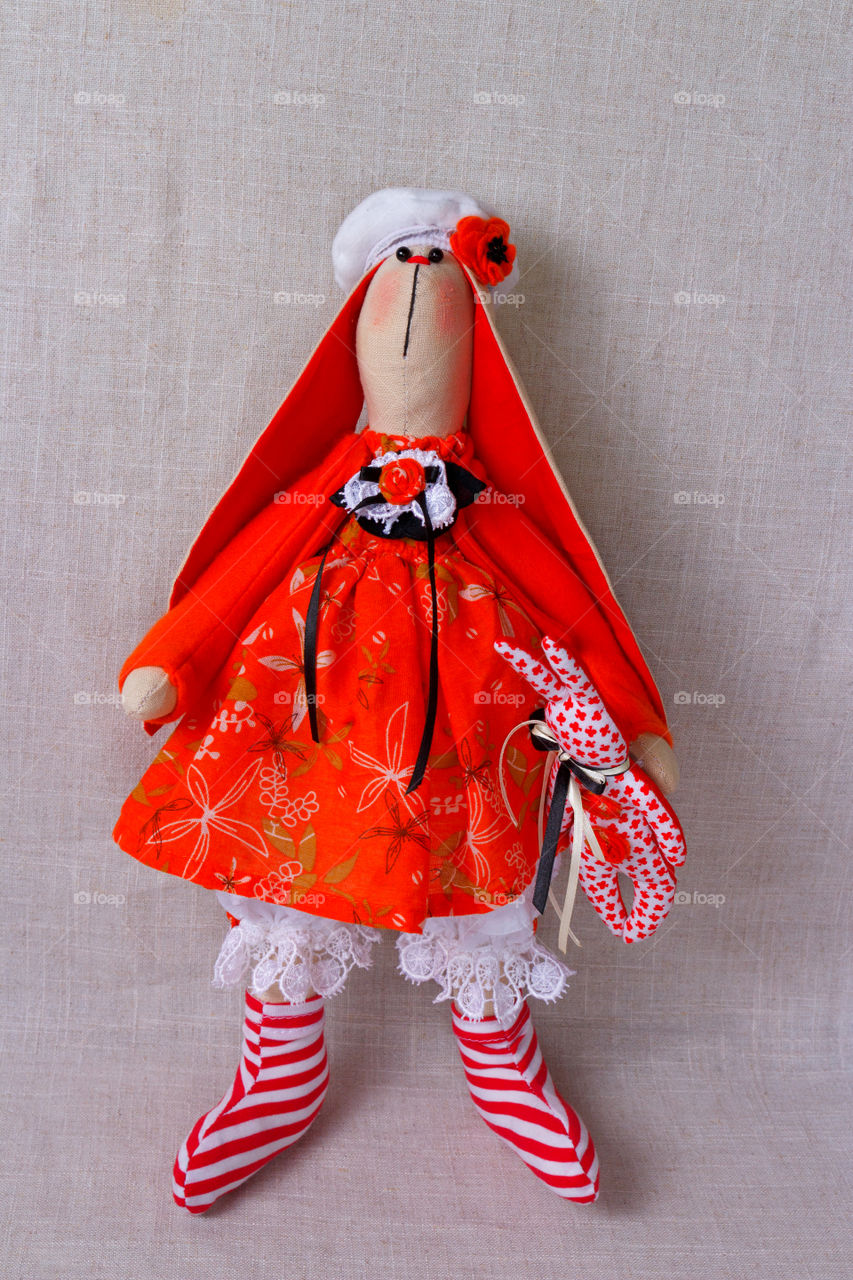 Toys rabbit in red dress