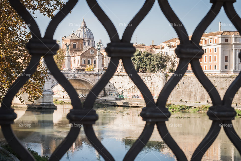 The city of Rome behind a grid 
