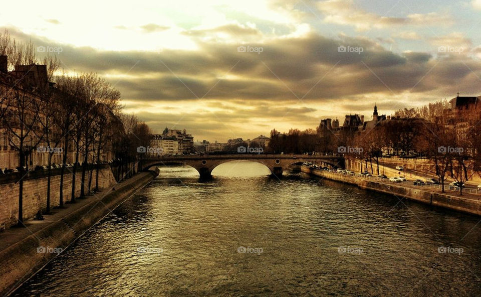 sunset clouds water river by percypiglet