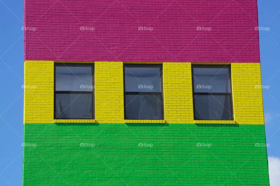 A brightly painted multicolored building exterior New York City building (USA)