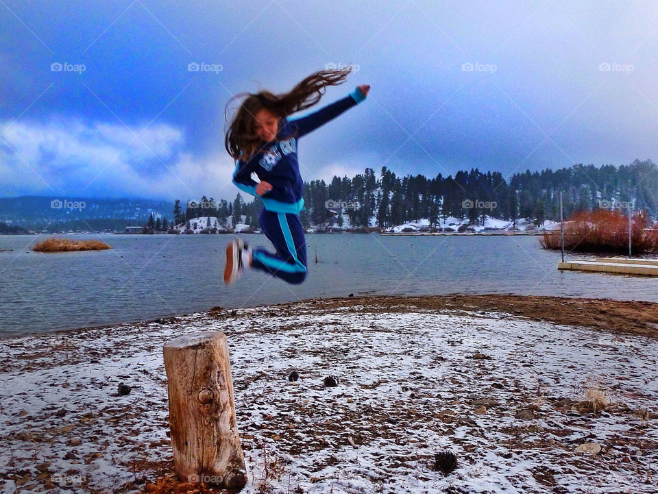 big bear lake california snow sky girl by analia