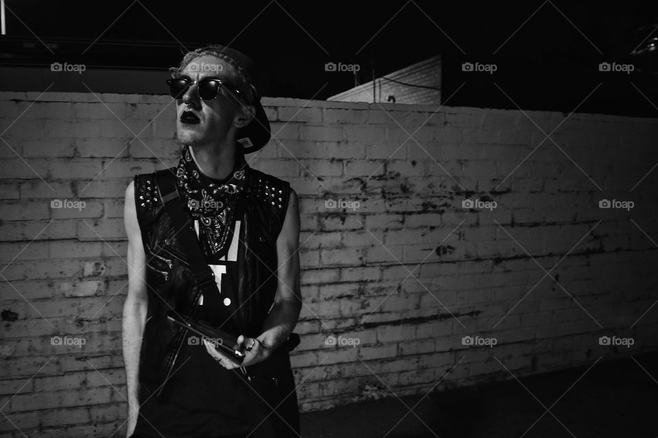 Portrait of a gothic man at night