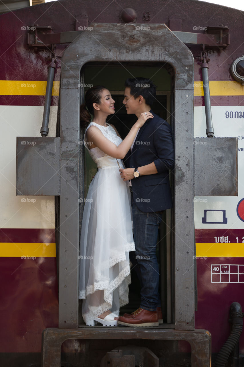 Wedding lover fashion on train