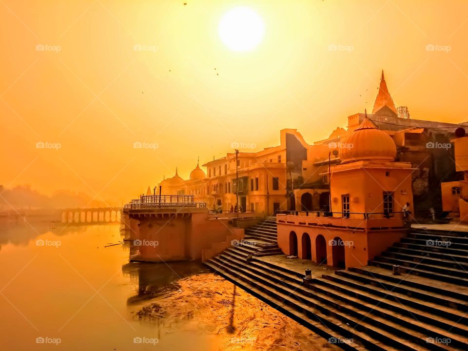 ayodhya temple's reflection in water