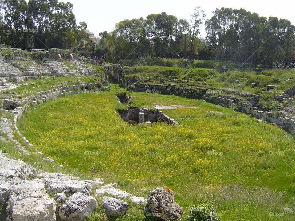 Forgotten civilizations. Beautiful overgrown theatre in Sicily