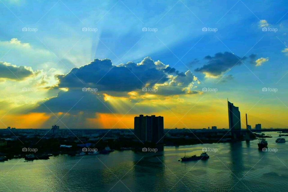 Twilight at the Chao Phraya River. Bangkok. Thailand.