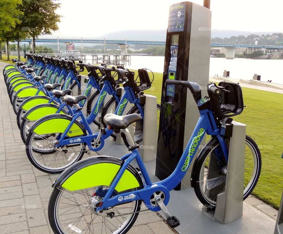 Bikes for rent on river
