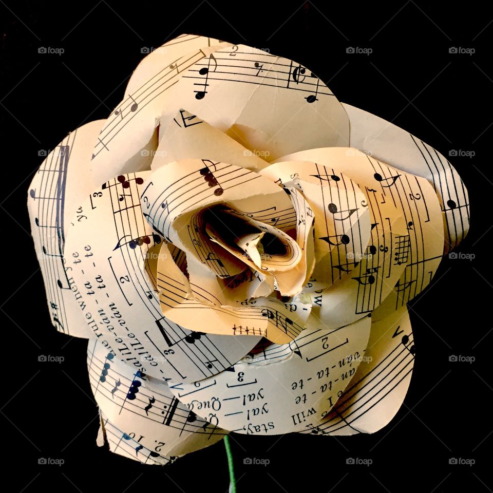 Paper flower craft handmade out of sheet music 
