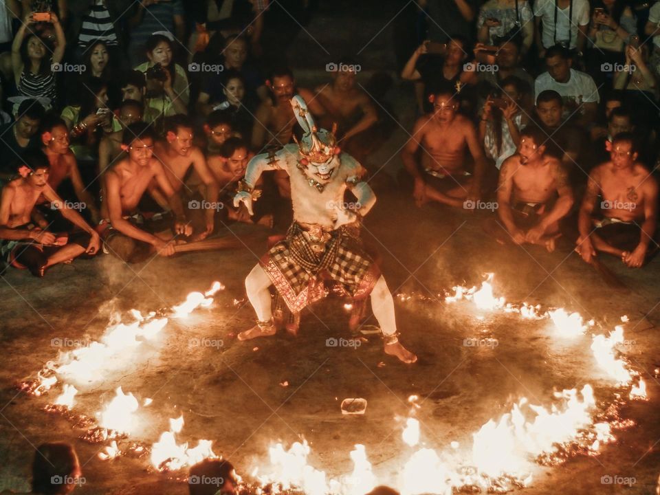 Hanoman in action at kecak traditional dance