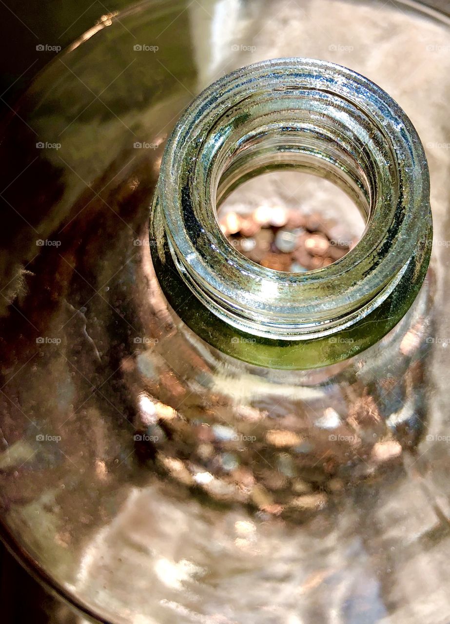 Offset overhead closeup of coin jar