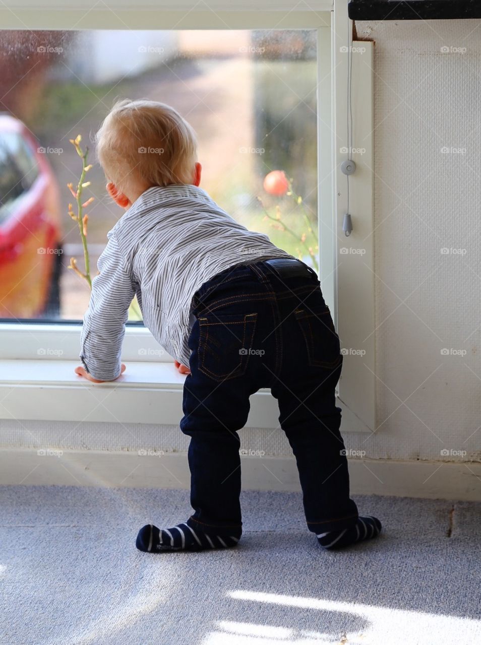 Little kid looking out the window . Little kid looking out the window 