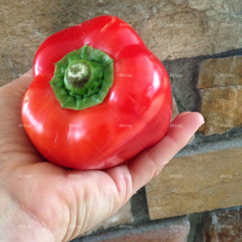 Holding red pepper 
