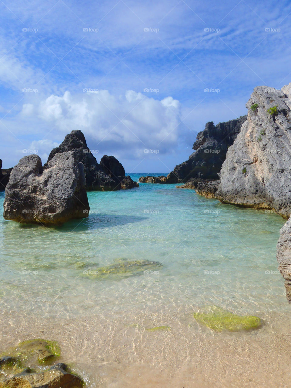 Beach, turquoise water, clouds