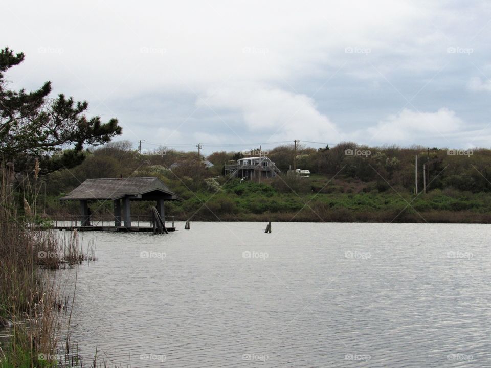 New York, Long Island, East Hampton, Lake, Water, Panoramic View, Sky, Trees, 