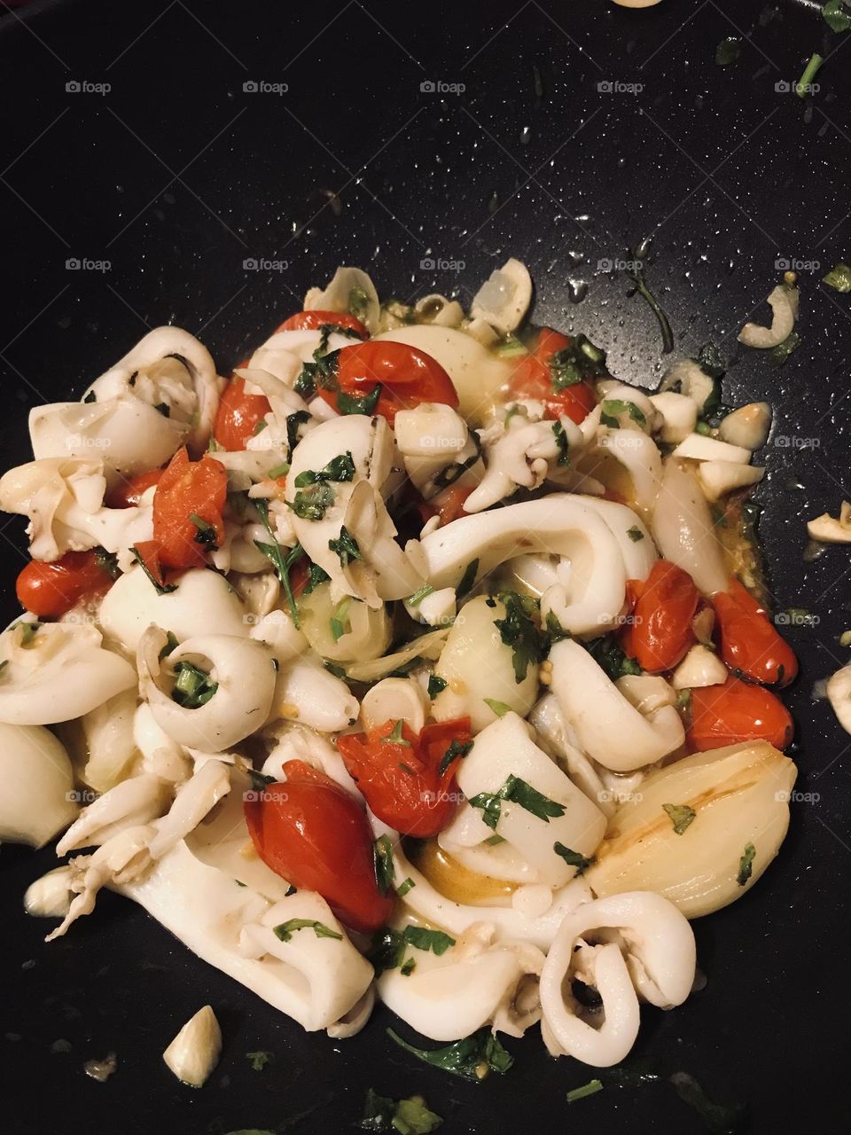 preparing squid in the kitchen, seafood