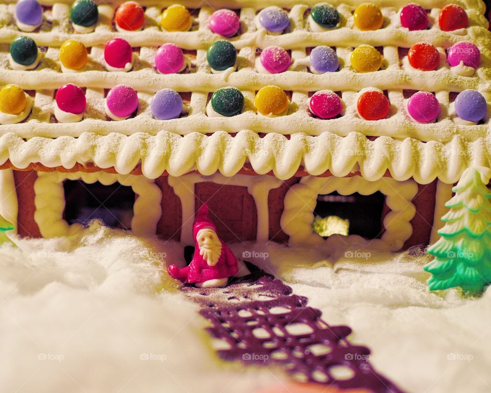 High angle view of gingerbread house