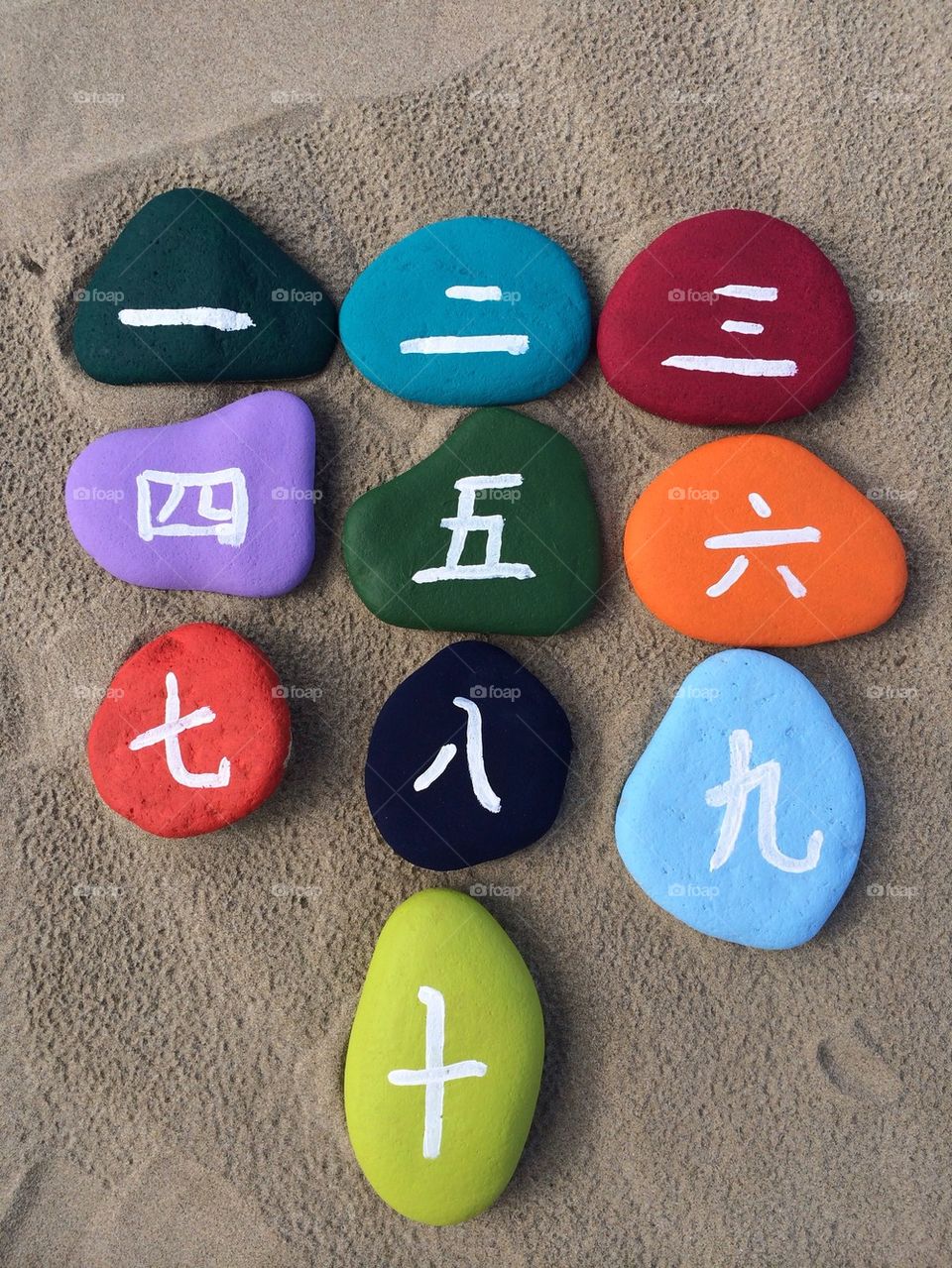 Chinese numbers from one to ten on stones