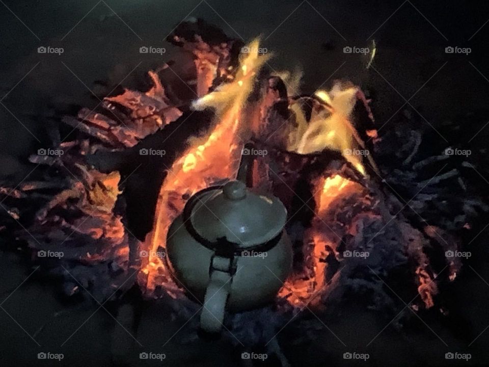 Teapot on fire