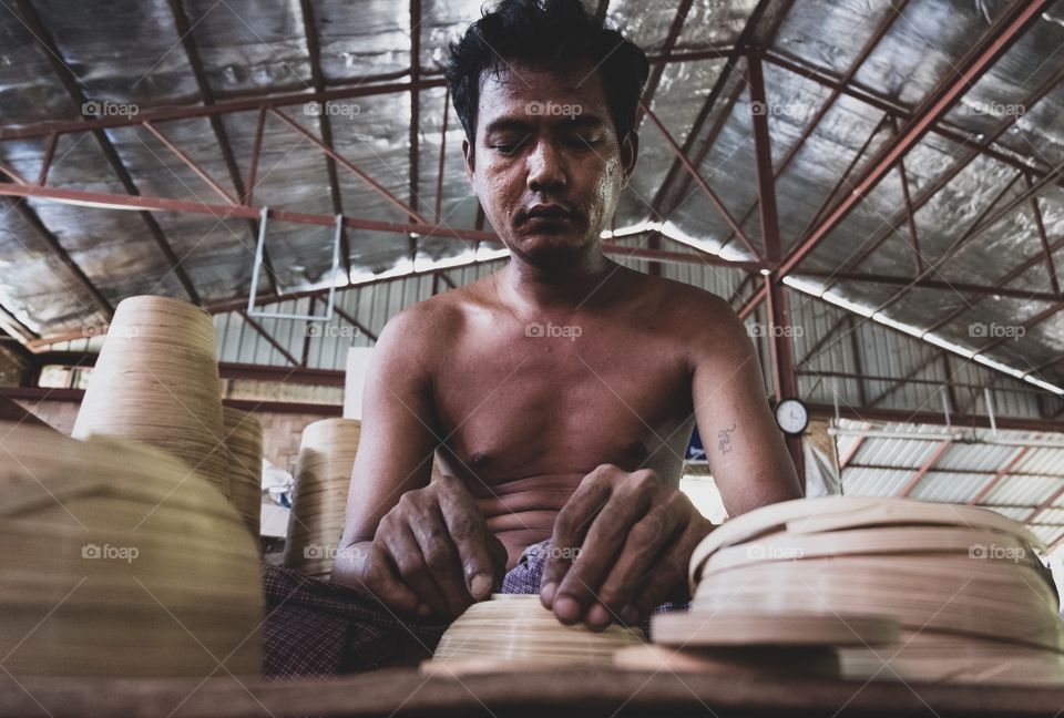 Man is making natural Bamboo product at Local Handcraft factory in Bagan Myanmar