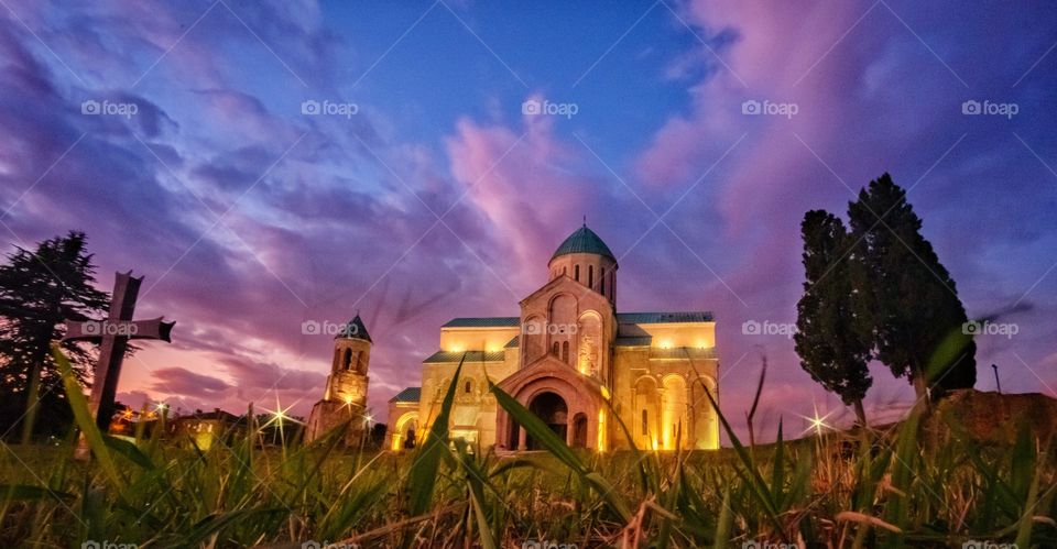 Variety shutter speed training in twilight moment at Bagrati Cathedral land scape in Kutaisi Georgia