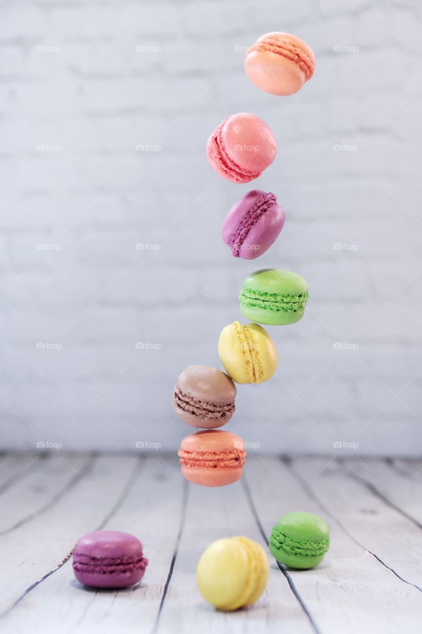 Falling colorful macaroons