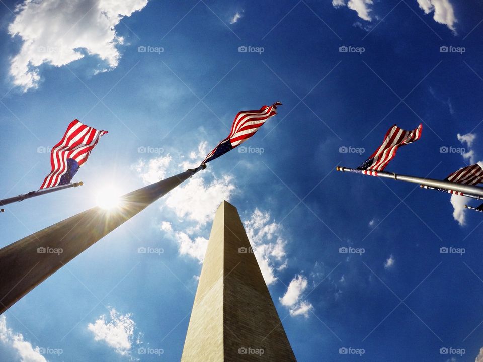 Washington Monument and American Flags