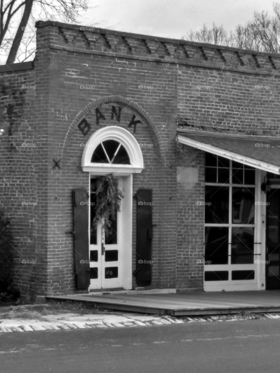 Black and White of old Bank in Arrow Rock, Missouri