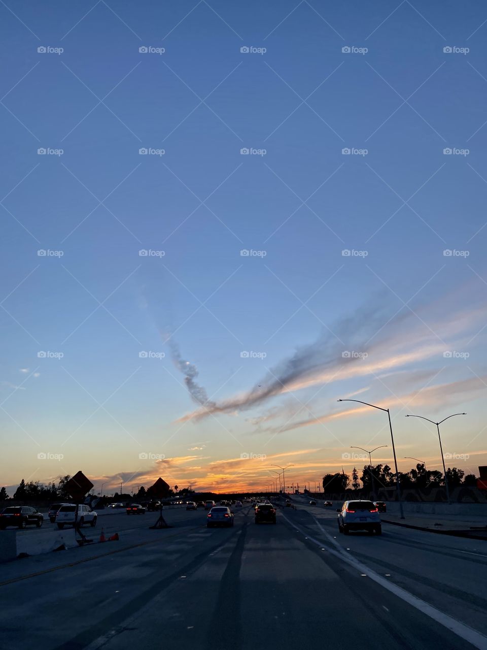 Beautiful sunset on the 405 freeway in Costa Mesa California 