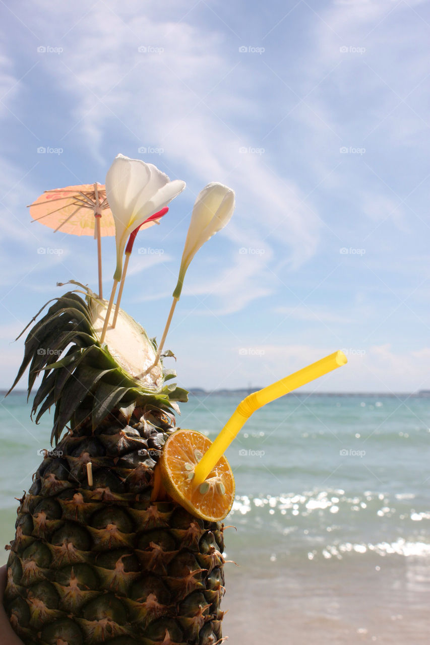 beach ocean sky flowers by kb-tingeling