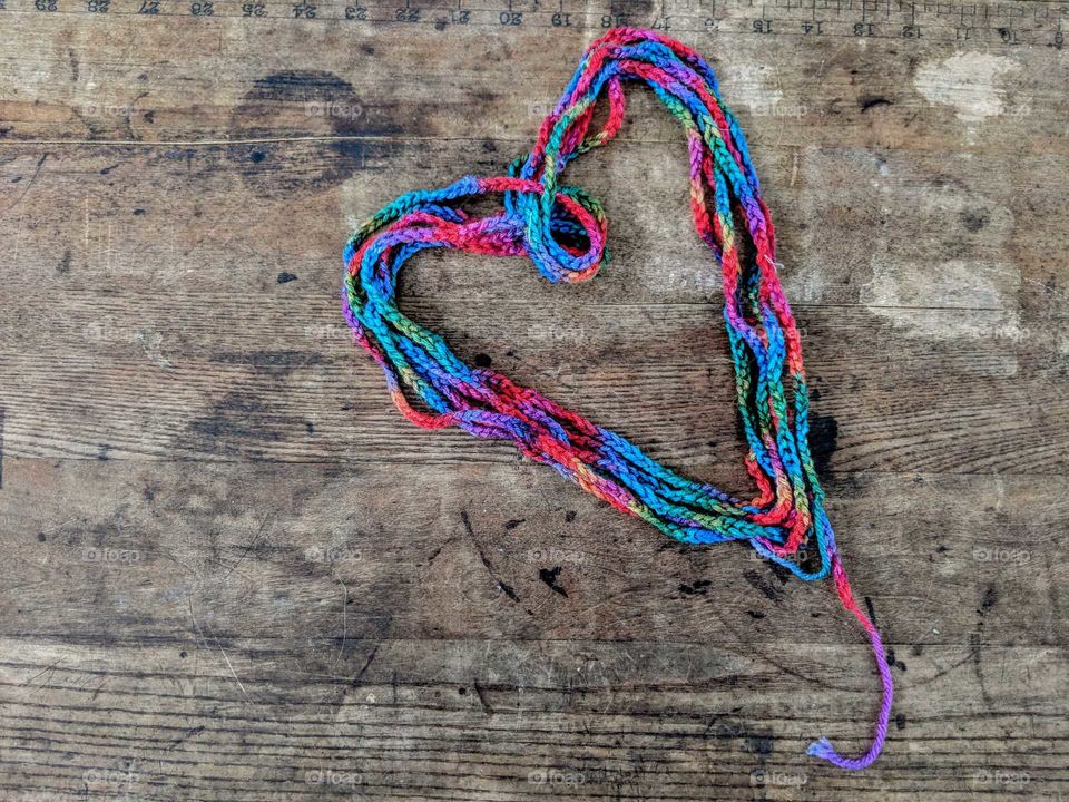 heart shape made from Rainbow yarn