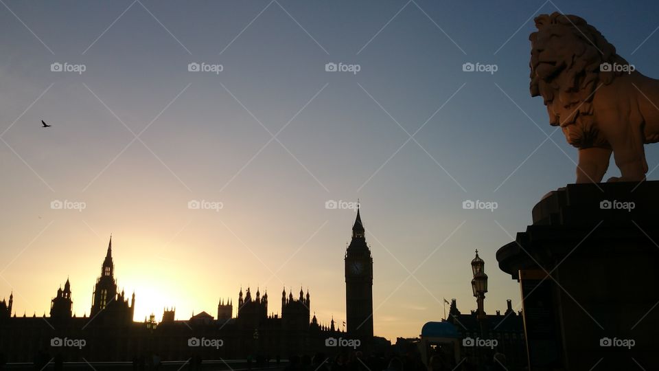 Westminster's Guarduan. sunset in February from Westminster bridge  