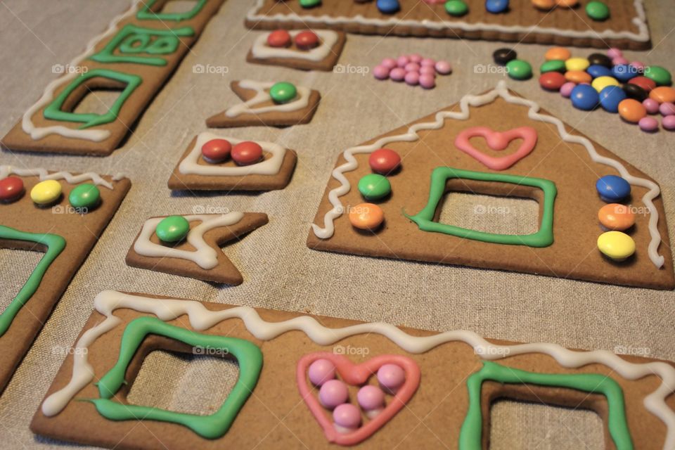 Gingerbread house making at home, Christmas