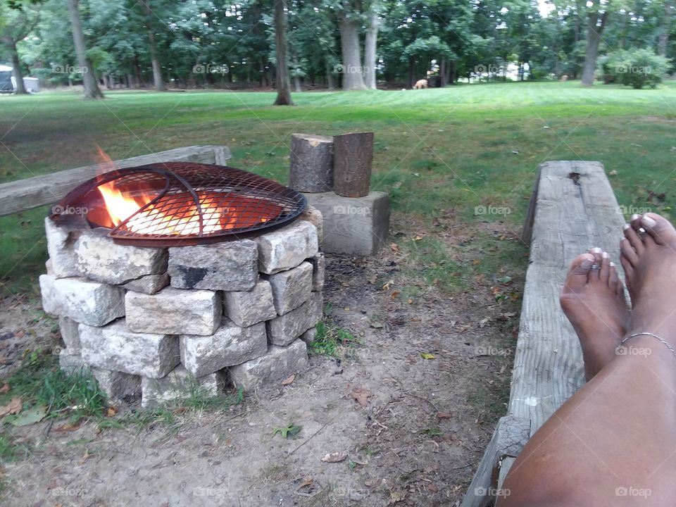 relaxing by the fire